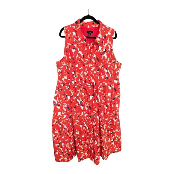 Jason Wu Dresses & Skirts - J Jason Wu Pink Colorful Boho Cotton Lined Button Down Pockets Midi Dress Sz 2X